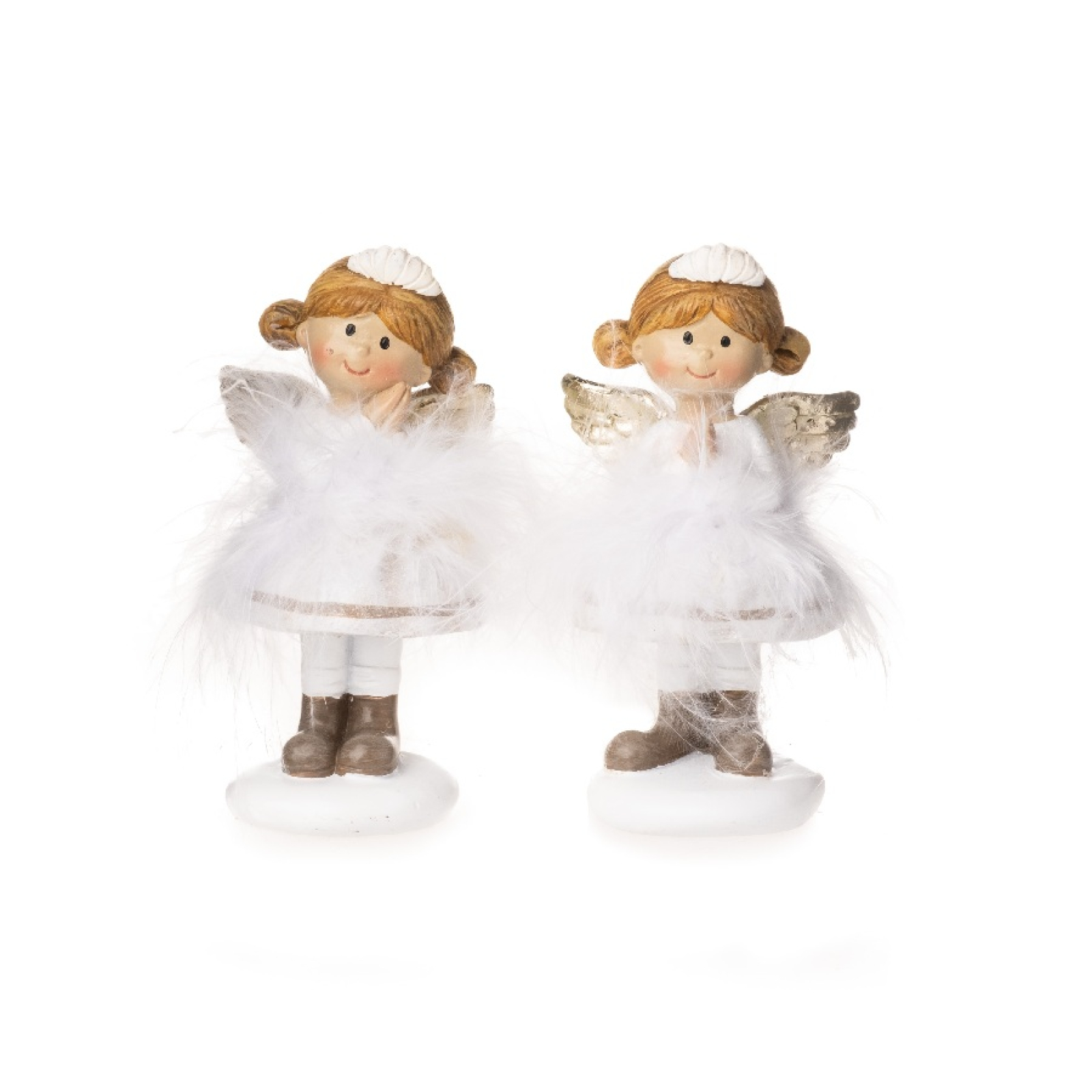 Poly-Engel m. Federrock weiss-gold ca. 5 x 4 x 9,5 cm H 12508