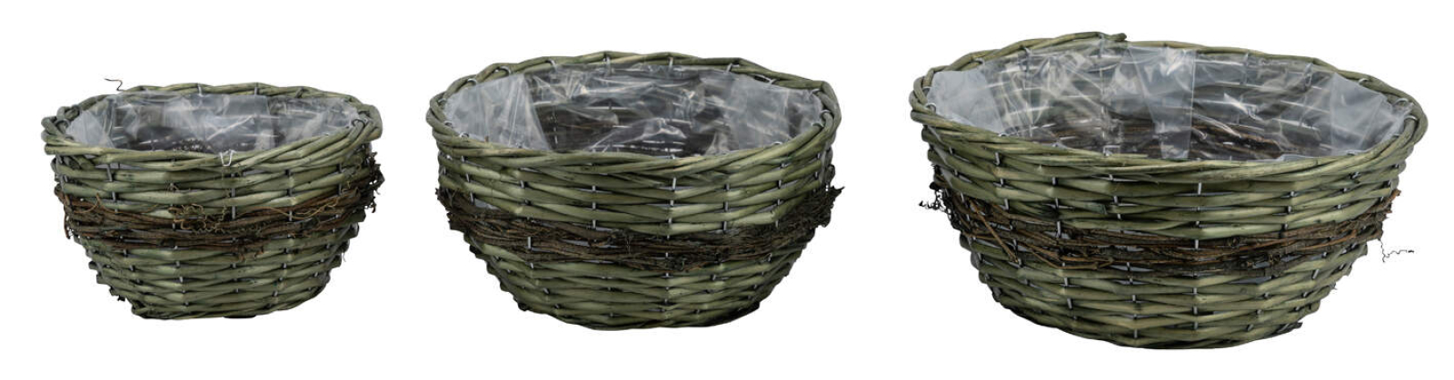 Korbset 3tlg., gruen, rund innen Folie, 30x30x13cm 12601481