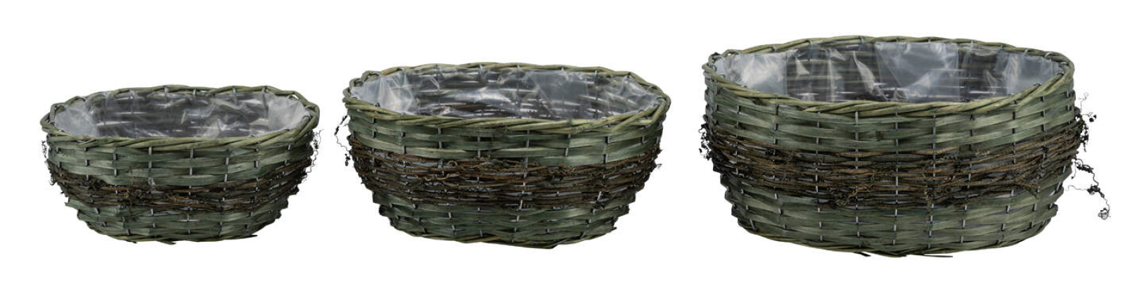 Korbset 3tlg., gruen, oval innen Folie, 31,5x25x15cm 12601482