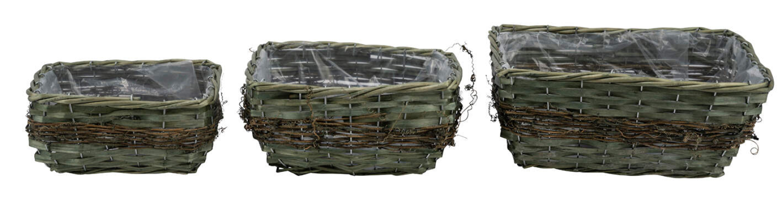 Korbset 3tlg., gruen, eckig innen Folie, 22x15x11cm 12601483