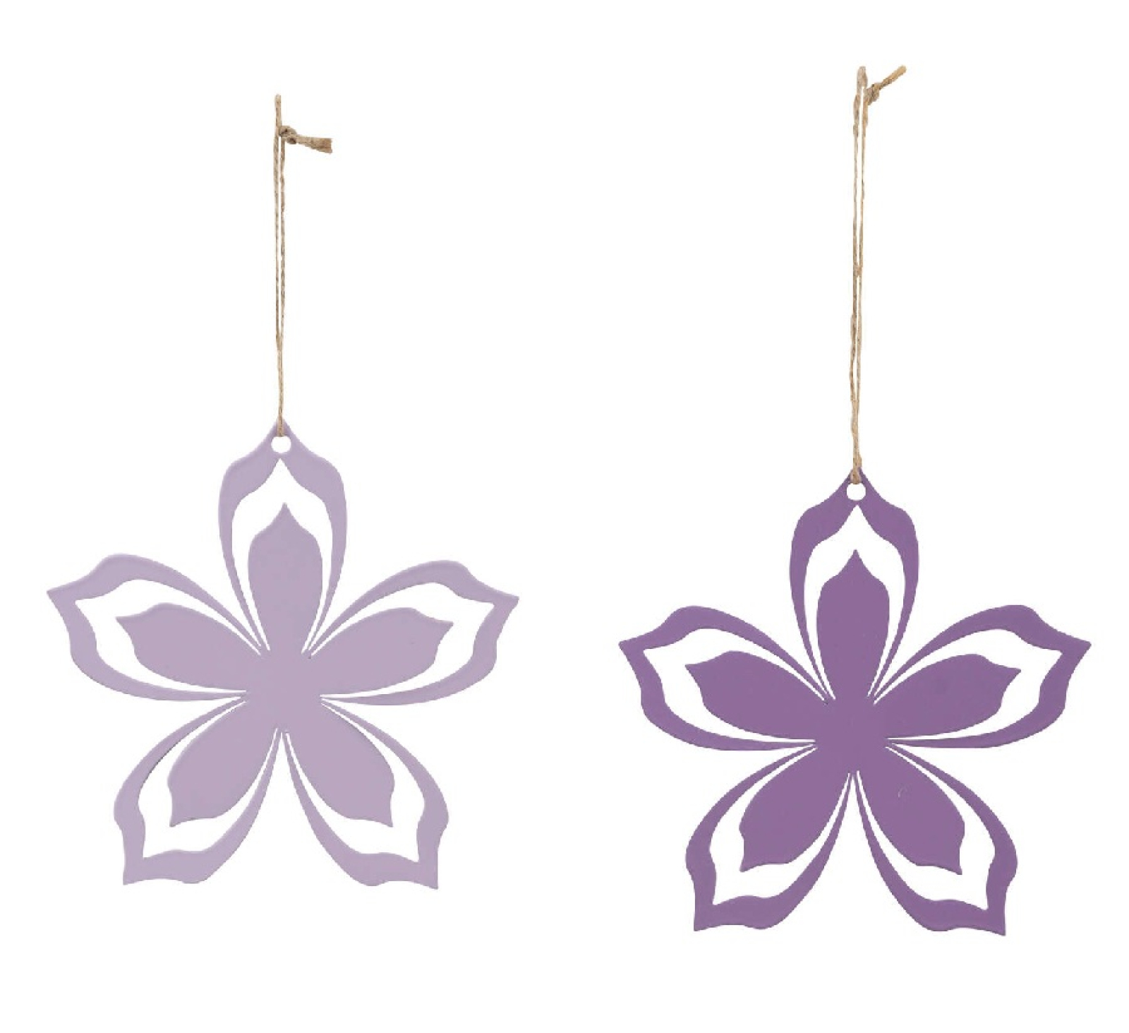 Metallblume, haengend, 2sort. Fliedertoene, 12x0,01x12cm 12602002