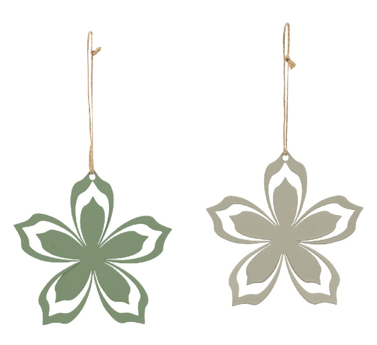 Metallblume, haeng., 2sort. gruen/beige, 8x0,01x7,5cm 12605005