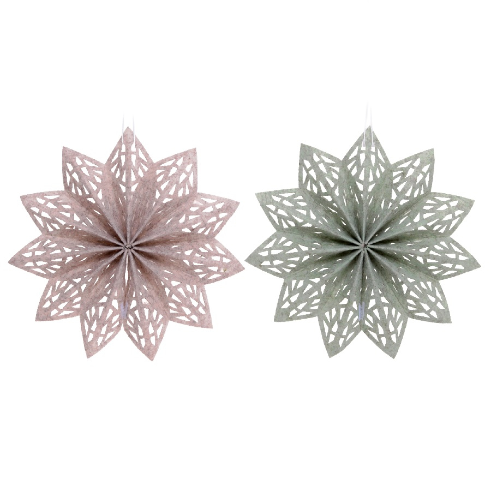 Filz-Schneeflocke z.Haengen 2 sort., beige/gruen ca. DM 25 cm 22641