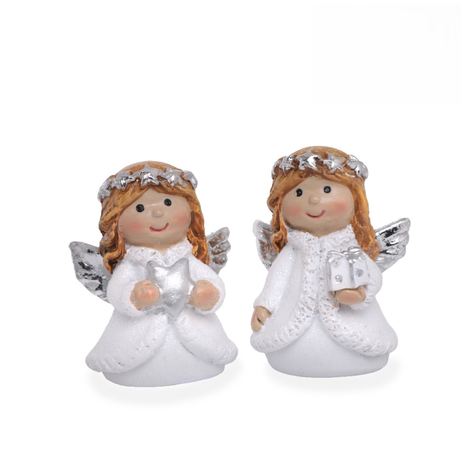 Poly-Engel 2 sort. weiss/silber ca. 3,5 x 3 x 5 cm H 23243