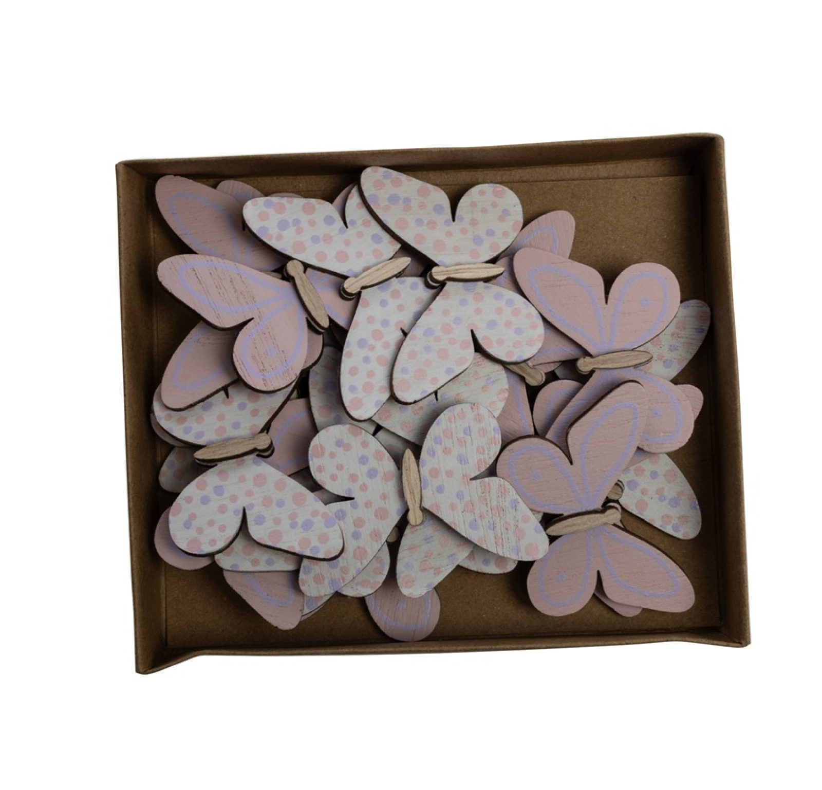 Holz-Schmetterlinge Kt a24 gemustert, sortiert rosa+flieder, 4,5x3x0,3cm 27HOA24