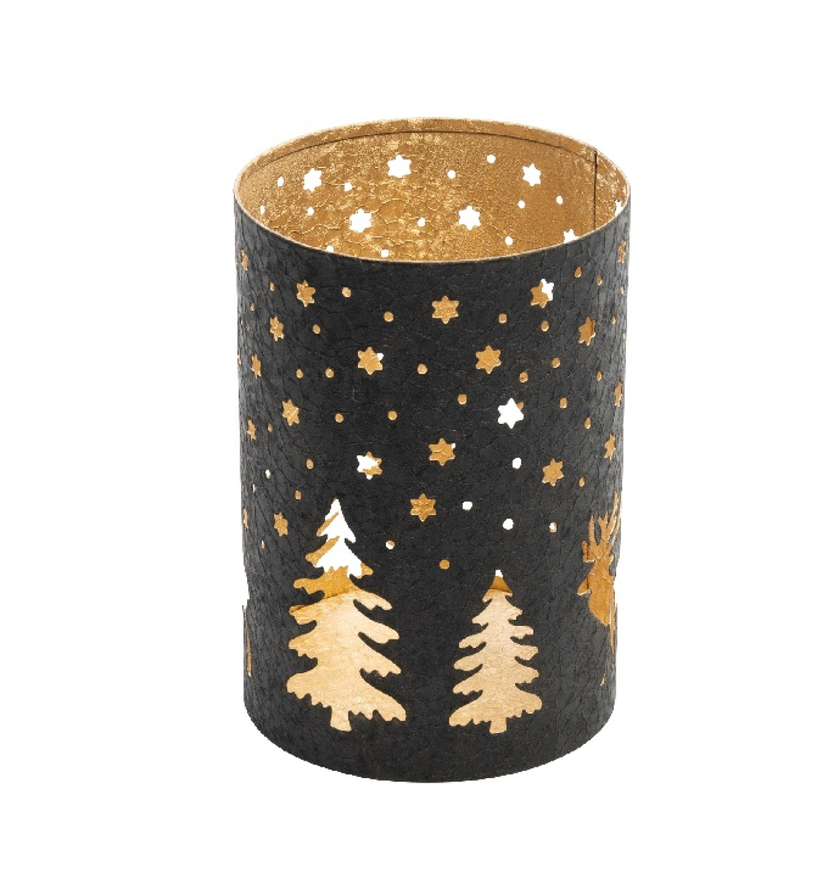 Metall-Windlicht Wald schw.-gold rund ca. 10x15cm 31MET31