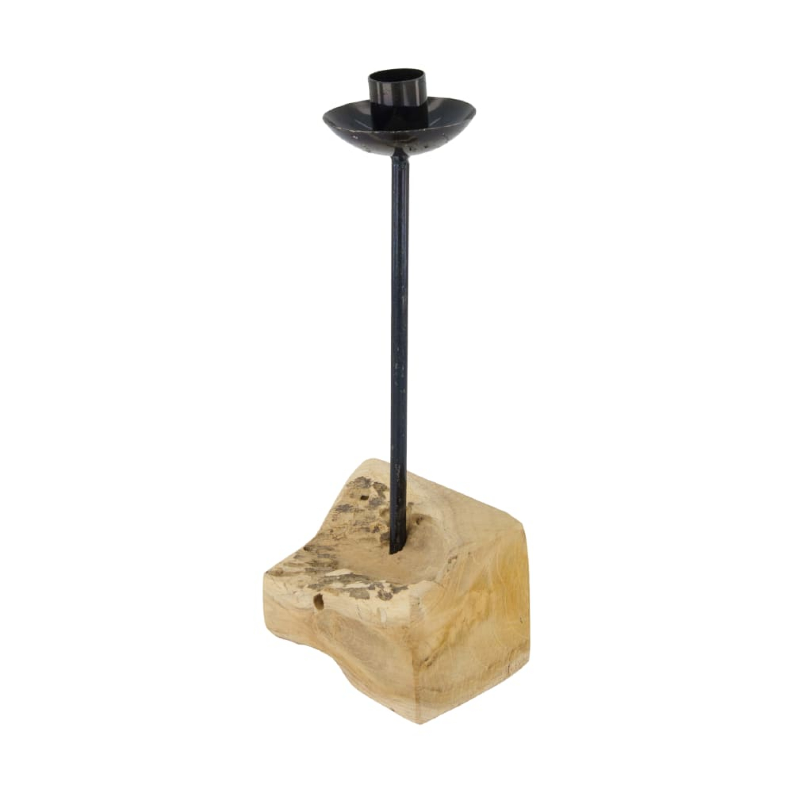 Metall-Kerzenhalter a.Teak-Fuss 11x7,5x28cm 42950-017