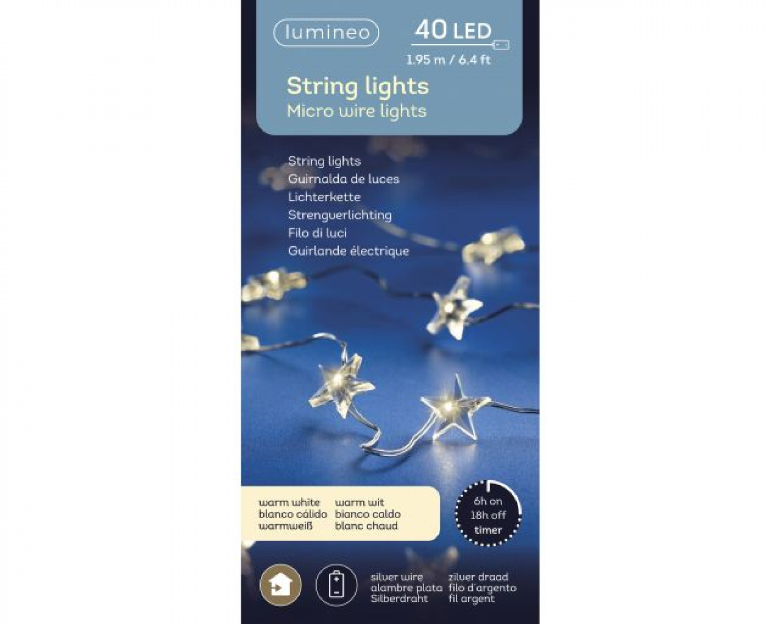 LED Micro Sternen-Lichterkette Timer Batt. 195cm-40L silber/wa 481779