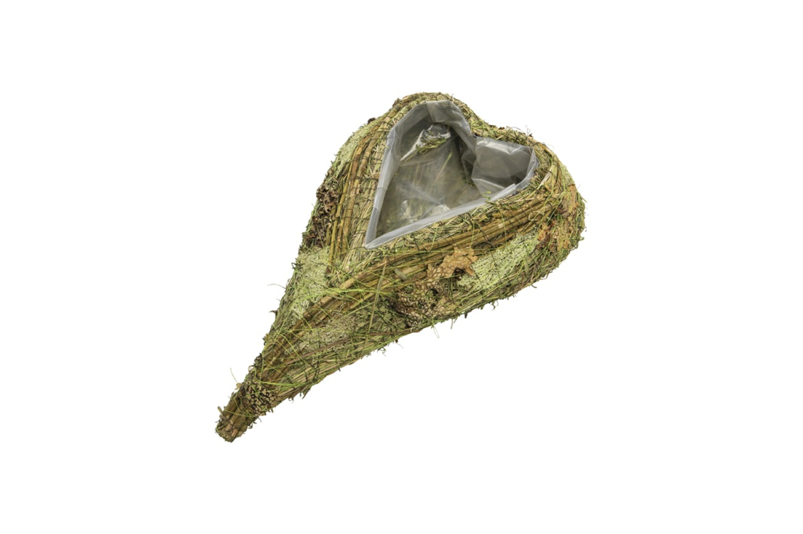 Gras/Flechte-Pflanzherz lang gruen, 25x19x6cm 48GFN01