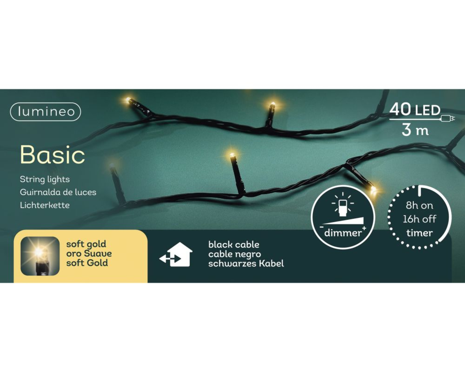 LED-Lichterk. 3m 40er- Innen+aussen Timer soft-gold 494244