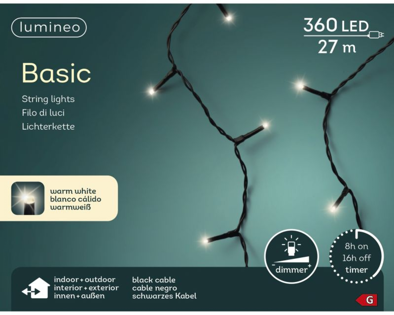 LED Basic-Lichterkette Timer/Dimmer 2700cm-360L schwarz/warmes 494265