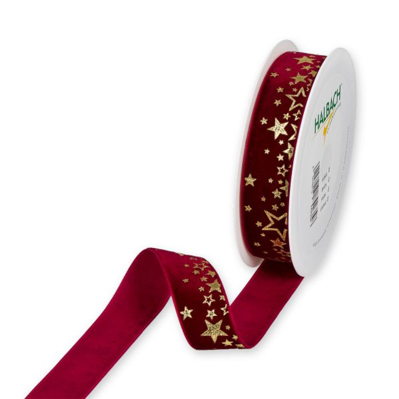 Samt-Druckband Sterne wine red/gold 25mm 6m