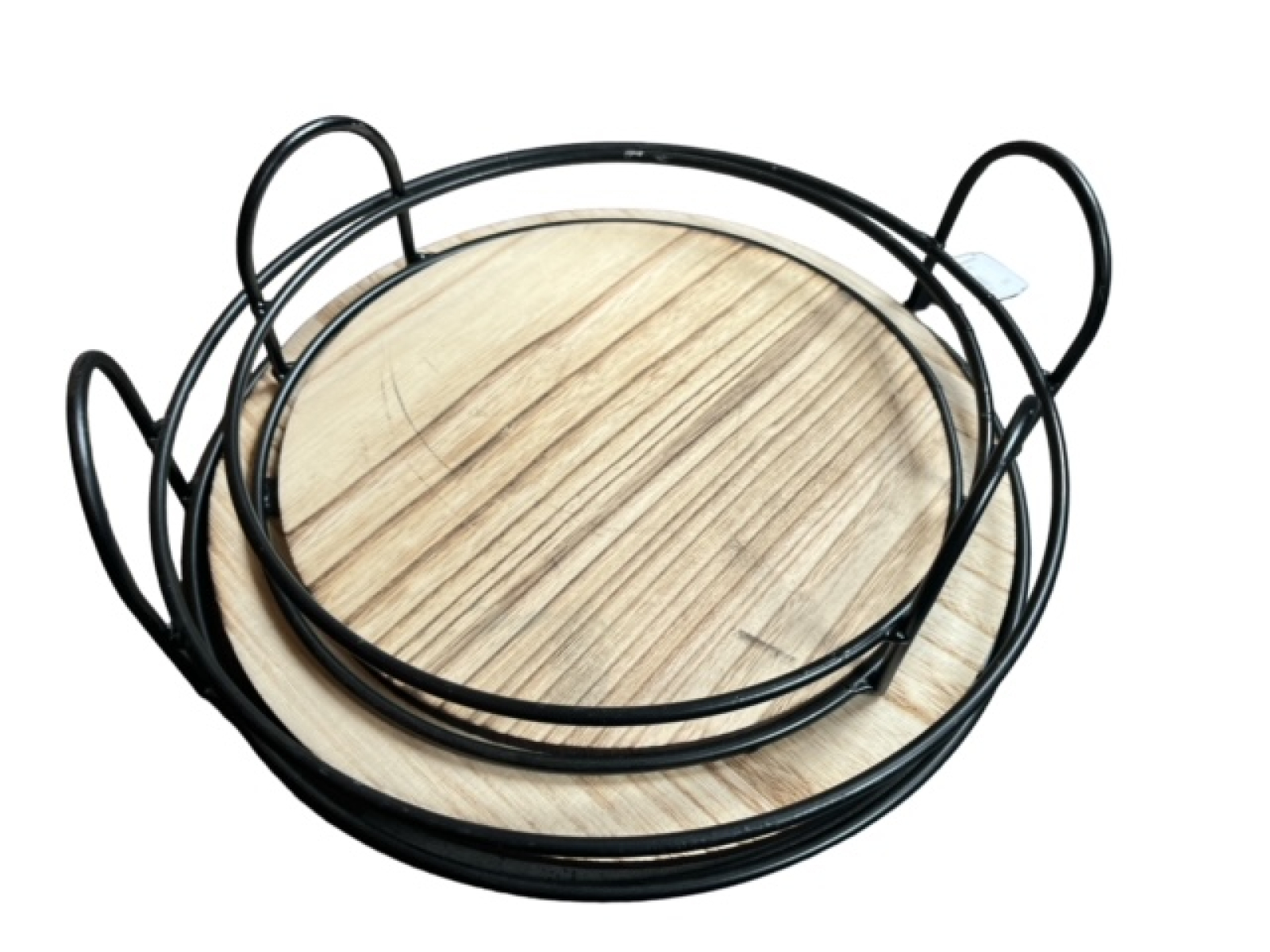 Metall-Tablett m. Holzboden S/2, D30/25 H6cm schwarz 760325-13