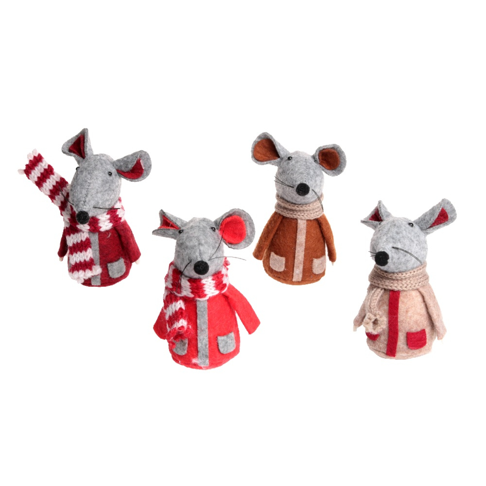 Filz-Weihnachts-Maus, 4 sort., rot/braun/grau ca. 9 cm H 93861