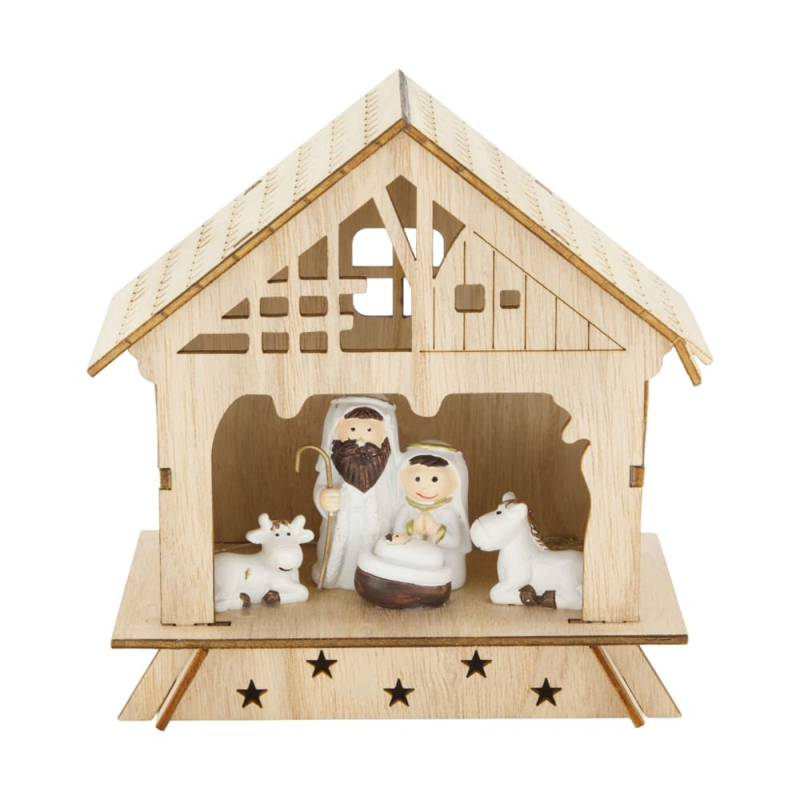 Holz-Krippe m.Figuren 15x9x15cm natur F123773