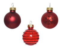 Kugeln Glas 3cm rot lines-stars-snowflakes mix 9Stck. sort. 010060