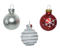Kugeln Glas 3cm weiss/rot lines-stars-snowflakes mix 9Stck. sort. 010063