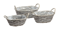 Weide-Pflanzkoerbe S3 oval, mit Henkeln grau, weiss gew., 25x17x10-33x25x13cm 05WEG40