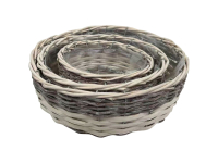 Weide/Holzspan-Pflanzk. S. 3 Stck. rund-flach ceme-grau 18x9+23,5x10+29x11cm 05WHG25