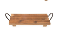 Holz-Tablett rustikal m.Metallgriffen natur ca 38 x 18 x 9cm H 10657