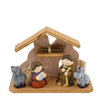 Holz-Krippe m. Keramikfig. 20x8x14cm 115673