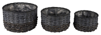 Korbset 3tlg., rund, anthrazit Naturmaterial, 28x28x19cm 12402356