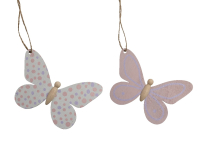 Holz-Schmetterlinge Kt a 4 zum Haengen, gemustert, sort. rosa+flieder, 9x5,5x0,3cm 27HOA25