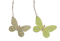 Holz-Schmetterlinge Kt a 4 zum Haengen, gemustert, sort. gelb+gruen , 9x5,5x0,3cm 27HOJ25