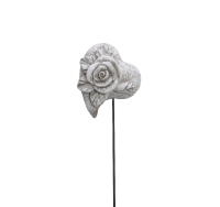 Beton-Herz mit Rose a. Stab grau ca. 5,5cm 43BET08