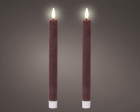 LED Spitzkerze DM 2,2cm H 24,5cm burgund Kt.m.2 Stck. m.Timer 489248