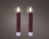 LED Spitzkerze Wachs  2,2x14,5cm burgund Kt.m.2 Stck m.Timer 489249