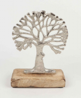 Alu-Baum auf Holzfuss B12,5cm H18,5cm T5cm silber/natur 613781-91