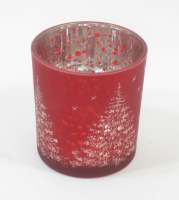 Teelichtglas, Tanne", D7 H8cm dunkelrot 810466-27"
